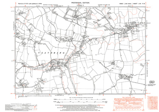 Old OS map dated 1946, showing Clavering, Wicken Bonhunt, Rickling and Stickling Green in Essex - 13SW