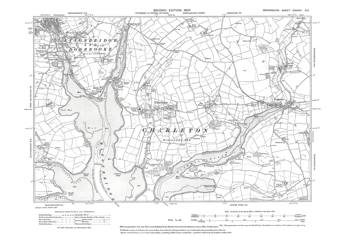 Dodbrooke, Charleton, Frogmore, Old Map Devon 1907: 136NE