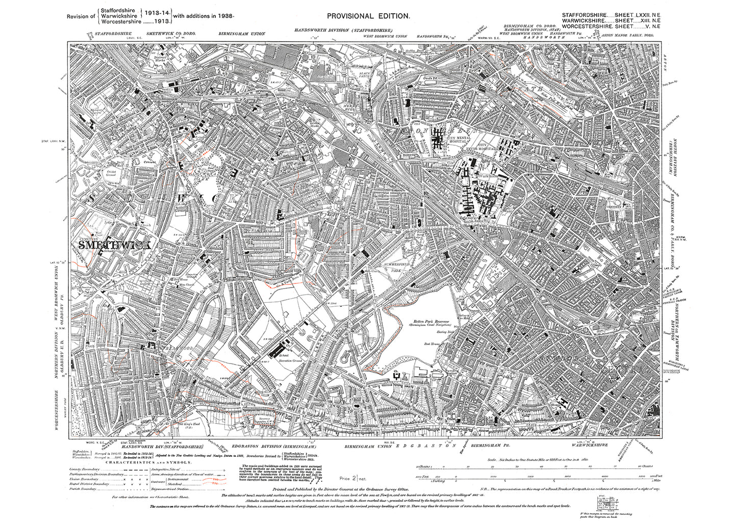 Birmingham, Smethwick, Winson Green, Ladywood, old map Warwickshire 1938: 13NE