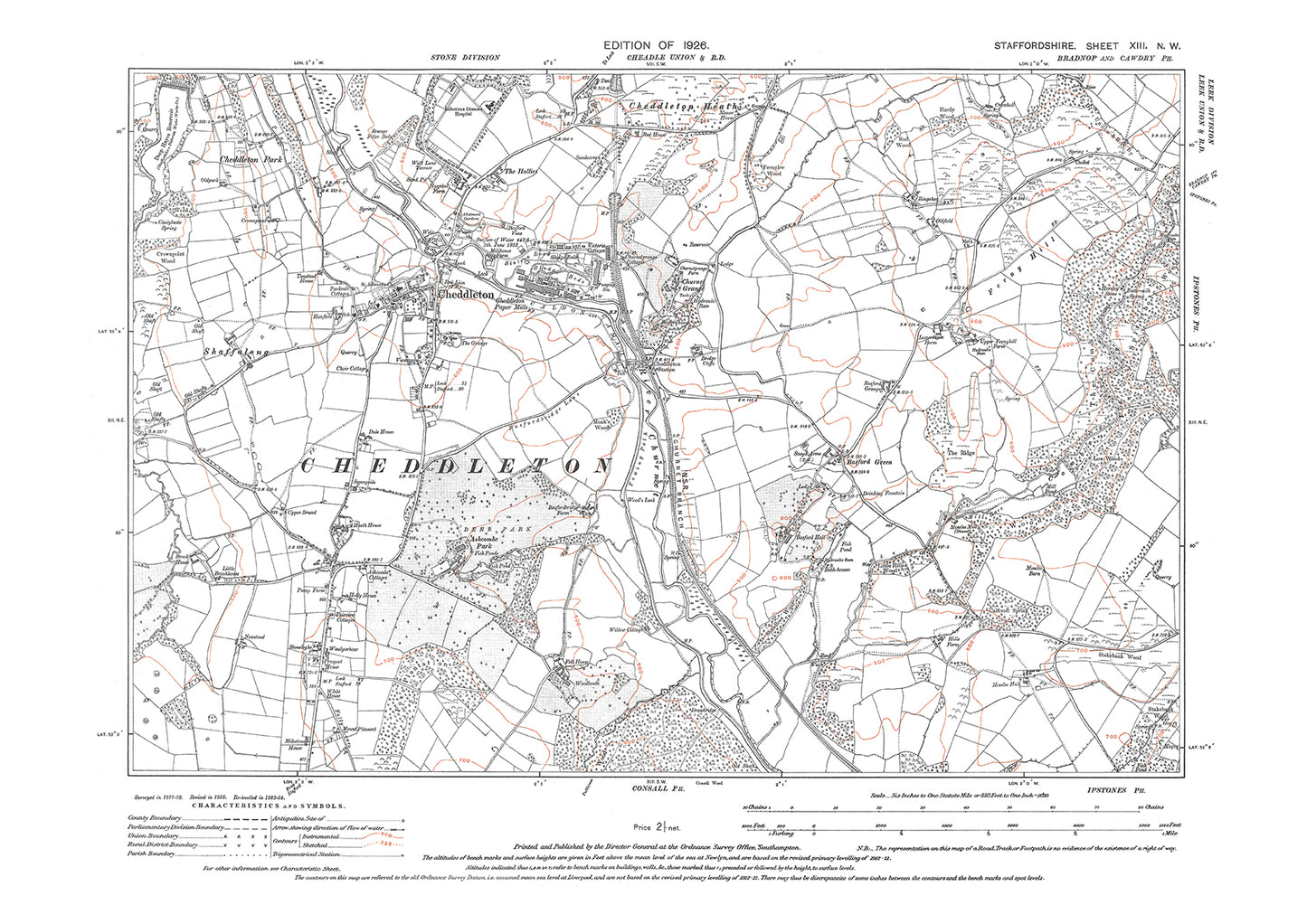 Cheddleton, old map Staffs 1926: 13NW