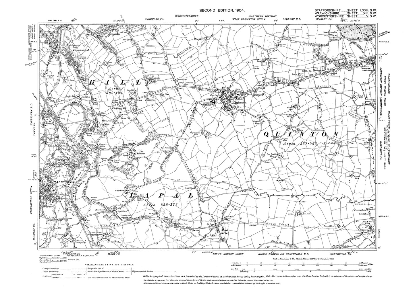 Quinton, Halesowen Hill, old map Warwickshire 1904: 13SW