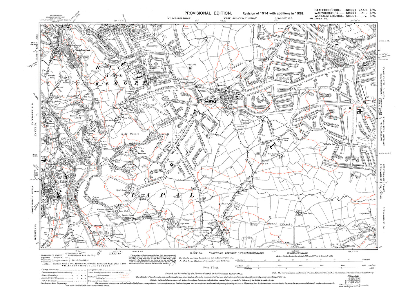 Quinton, Halesowen Hill, old map Warwickshire 1938: 13SW