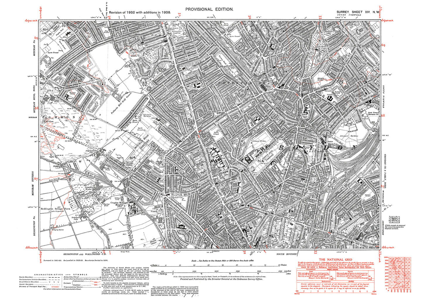 Croydon (north), Mitcham (east), Thornton old map Surrey 1938: 14NW