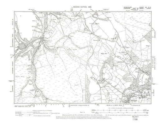 Old OS map dated 1899, showing Burbage (north), Buxton (west) in Derbyshire 14SE