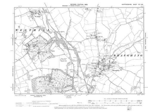 Old OS map dated 1899, showing Westmill, Braughing in Hertfordshire - 14SW