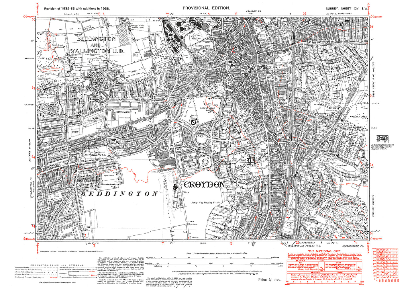 Croydon (south), Beddington old map Surrey 1938: 14SW
