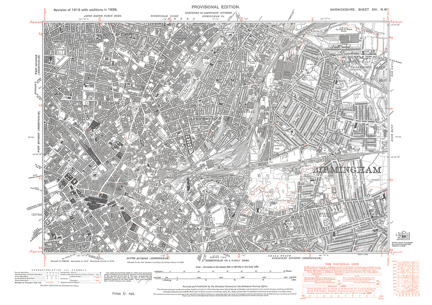 Birmingham, Duddeston, Vauxhall, Bordesley Green, New Street Station, old map Warwickshire 1938: 14NW
