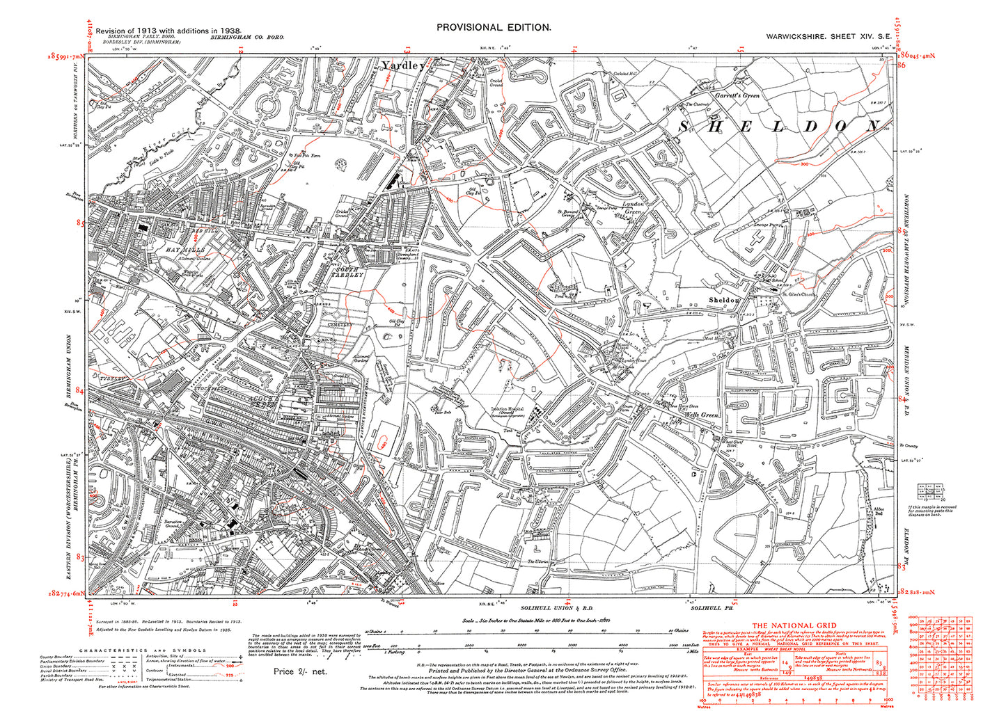 Birmingham, Hay Mills, Yardley, Acocks Green, Sheldon, old map Warwickshire 1938: 14SE