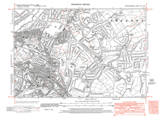 Birmingham, Hay Mills, Yardley, Acocks Green, Sheldon, old map Warwickshire 1938: 14SE