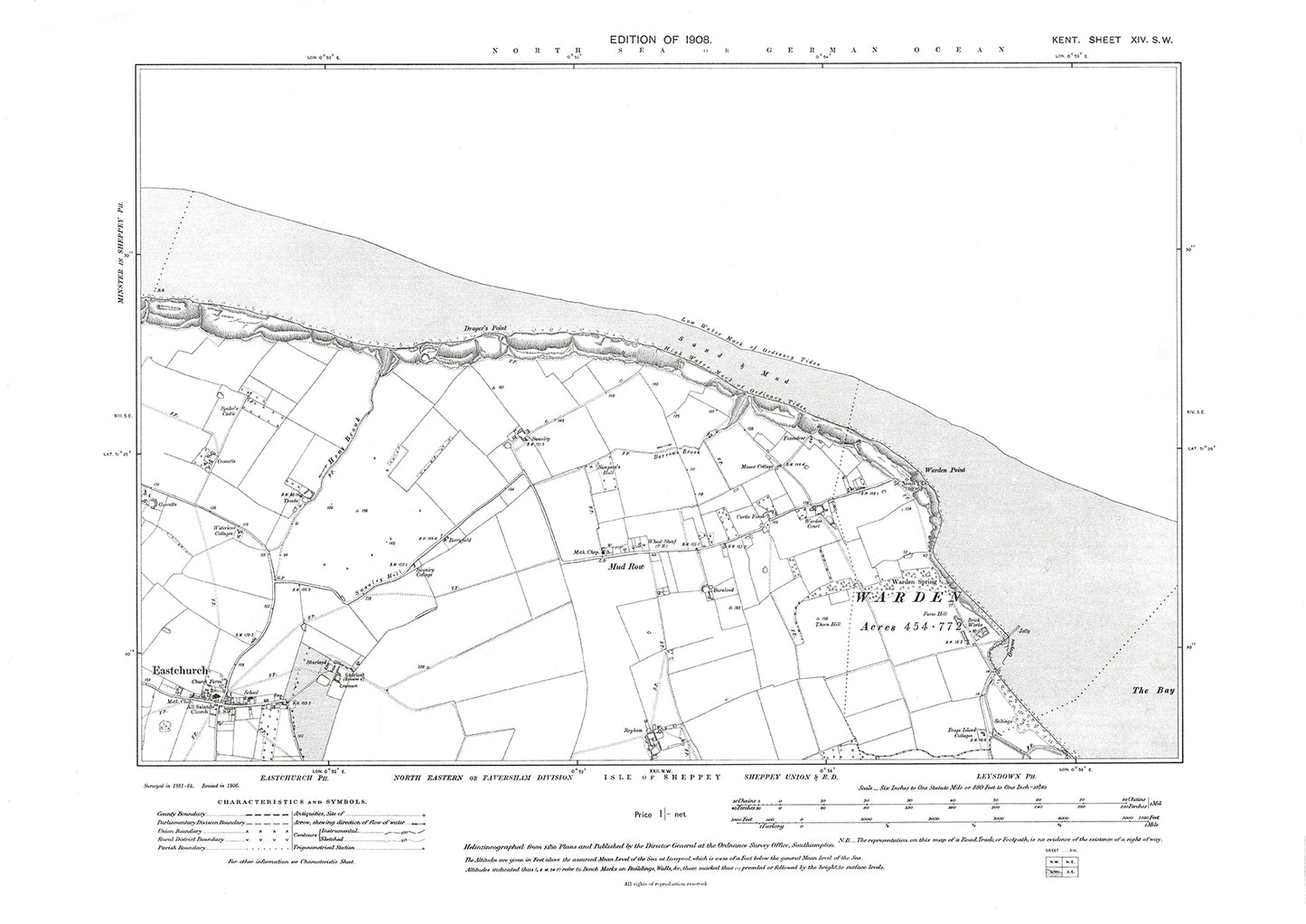 Warden, Eastchurch, old map Kent 1909: 14SW