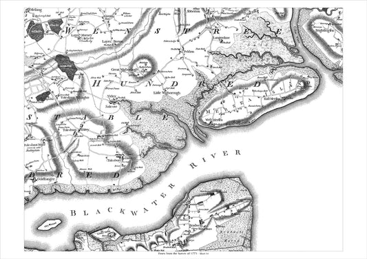 Bradwell, West Mersea, Brightlingsea, Toleshunt Darcy, old map Essex 1777