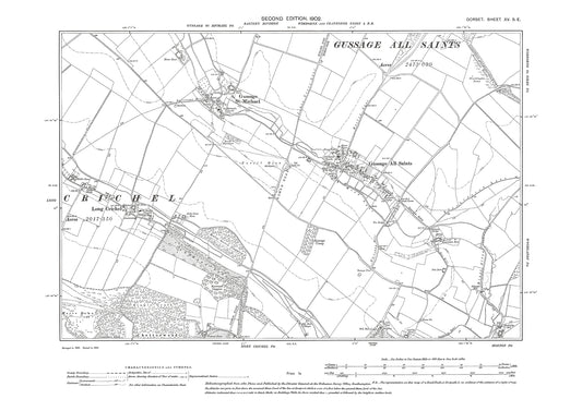 Old OS map dated 1902, showing Gussage All Saints, Gussage St Michael, Long Crichel in Dorset - 15SE