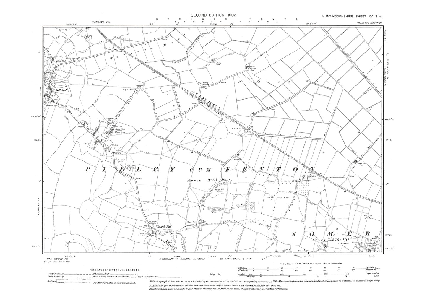 Warboys Mill End, Somersham (northwest) - Huntingdonshire in 1902 : 15SW