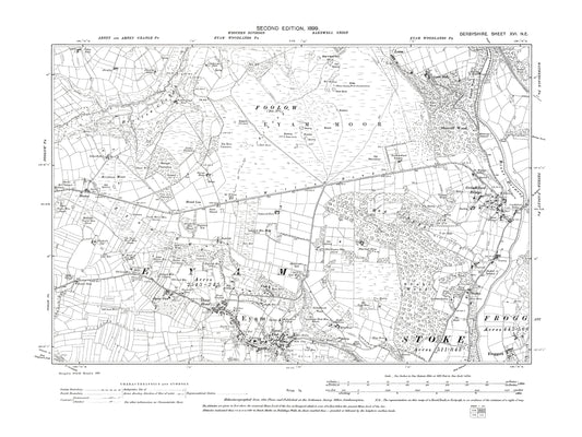 Old OS map dated 1899, showing Eyam, Grindleford Bridge in Derbyshire 16NE