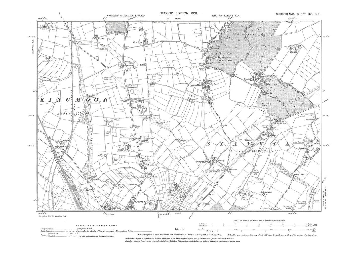 Old OS map dated 1901, showing Edentown (north), Kingstown, Houghton in Cumberland - 16SE