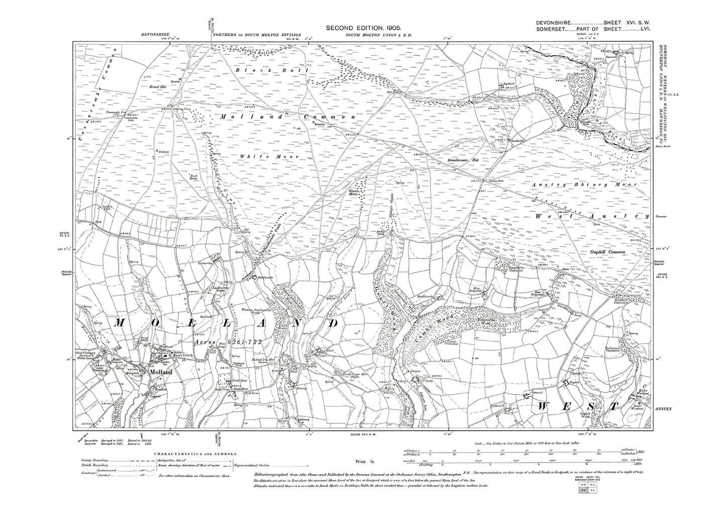 Molland, Old Map Devon 1905: 16SW