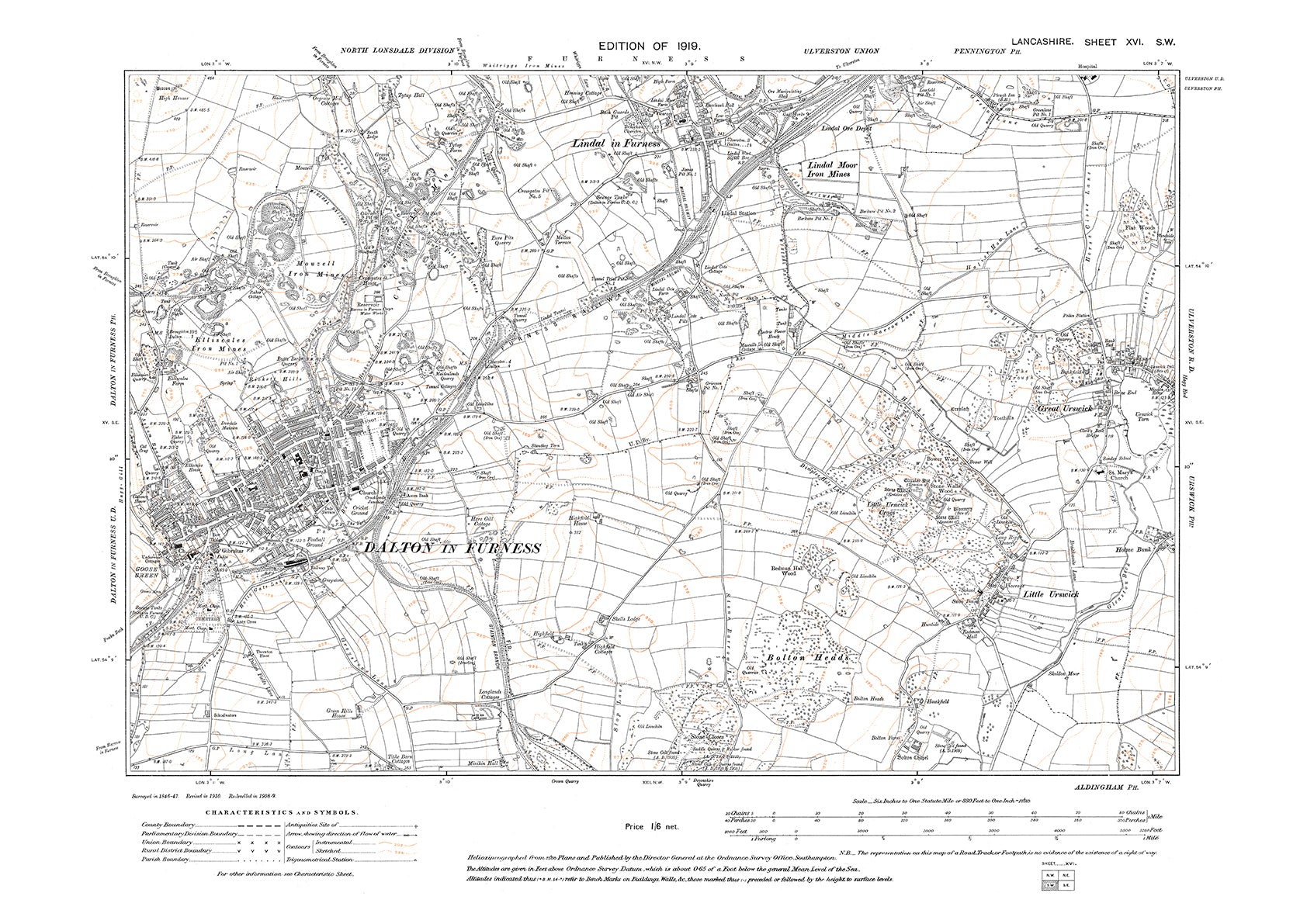 Furness Postcode Map Dalton in Furness, Lindal in Furness - Lancashire in 1919 : 16SW – Old ...