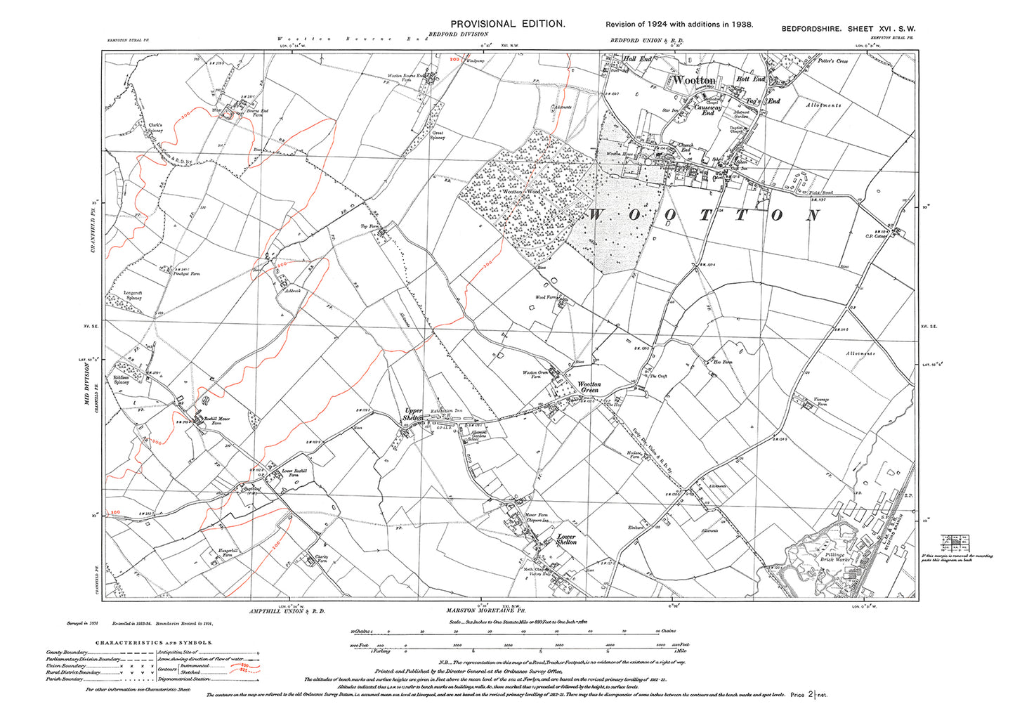 Wootton (south), Wootton Green, Shelton, old map Bedfordshire 1938: 16SW