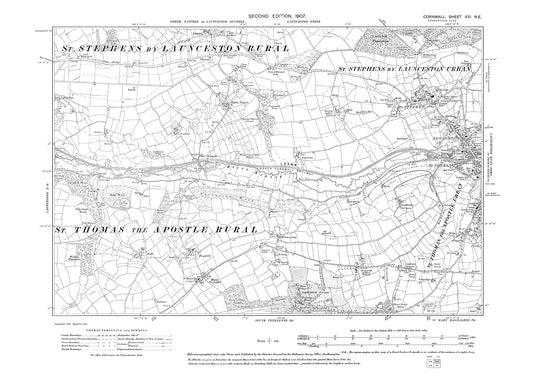 Launceston (west), old map Cornwall 1907: 16NE