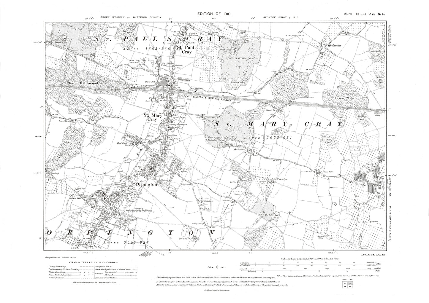 St Marys Cray, Orpington, St Paul's Cray, old map Kent 1909: 16NE