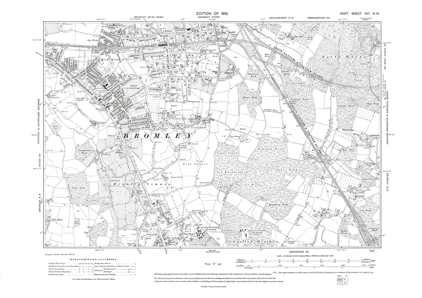 Bromley, Orpington, old map Kent 1910: 16NW