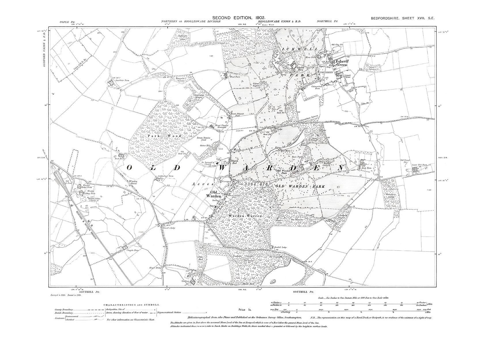 Ickwell Green, Old Warden, old map Bedfordshire 1902: 17SE – Old Map ...