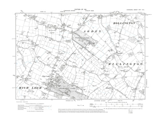 Old OS map dated 1911, showing Bollington (south), High Legh, Deansgreen, Broomedge in Cheshire 17SE