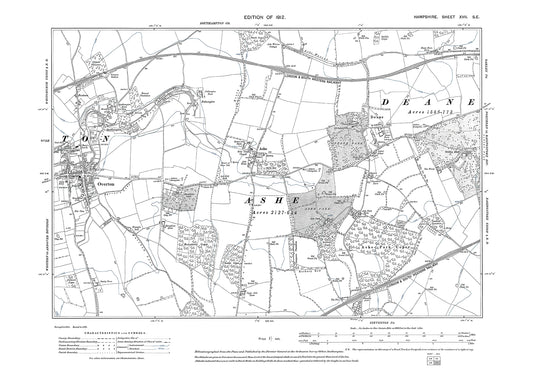 Old OS map dated 1912, showing Overton, Ashe, Dean in Hampshire - 17SE