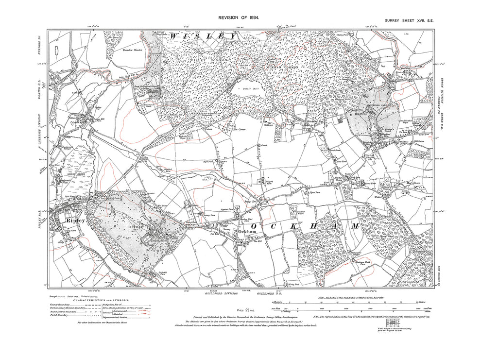 Ripley Tithe Map Ripley, Ockham, RHS Wisley, Hatchford Park old map Surrey 1934: 17SE ...