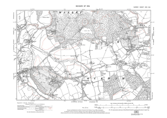Ripley, Ockham, RHS Wisley, Hatchford Park old map Surrey 1934: 17SE