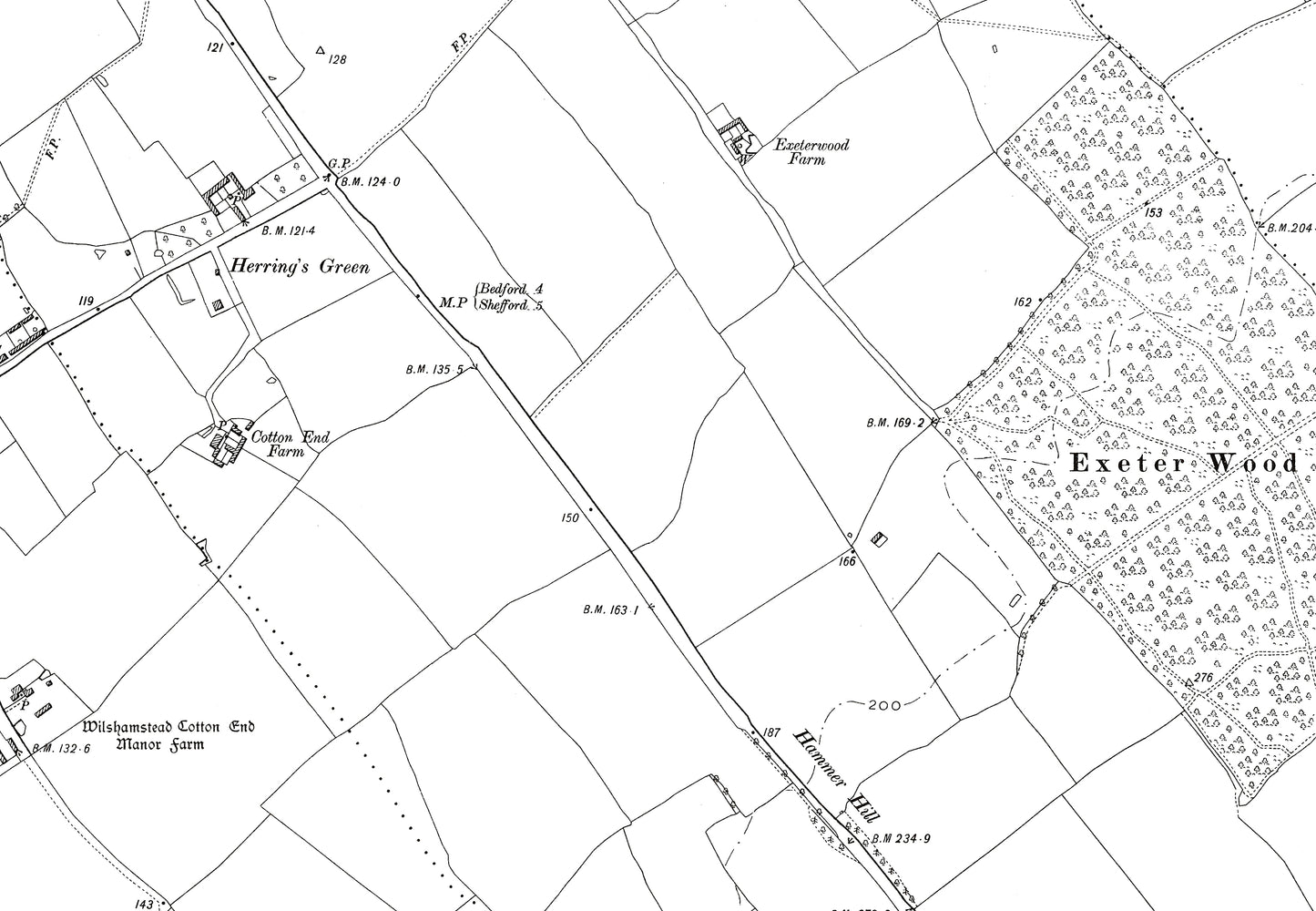 A 1901 map showing Wilshamstead and Cotton End in Bedfordshire - A Digital Download 0f OS 1:10560 scale map, Beds 17SW