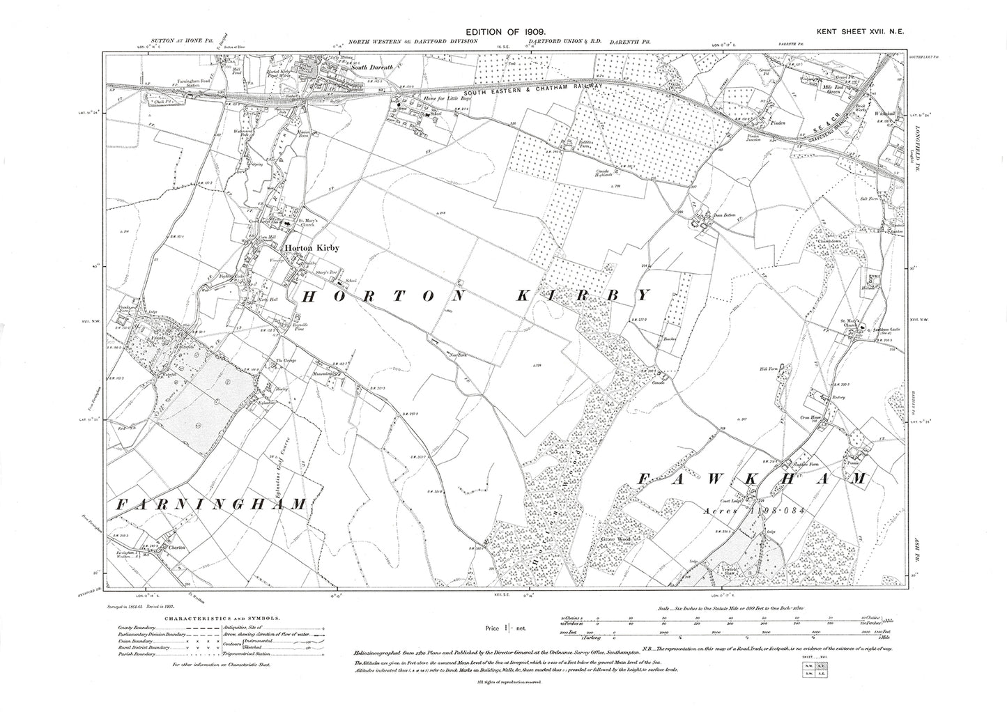 Horton Kirby, South Darenth (south), old map Kent 1909: 17NE