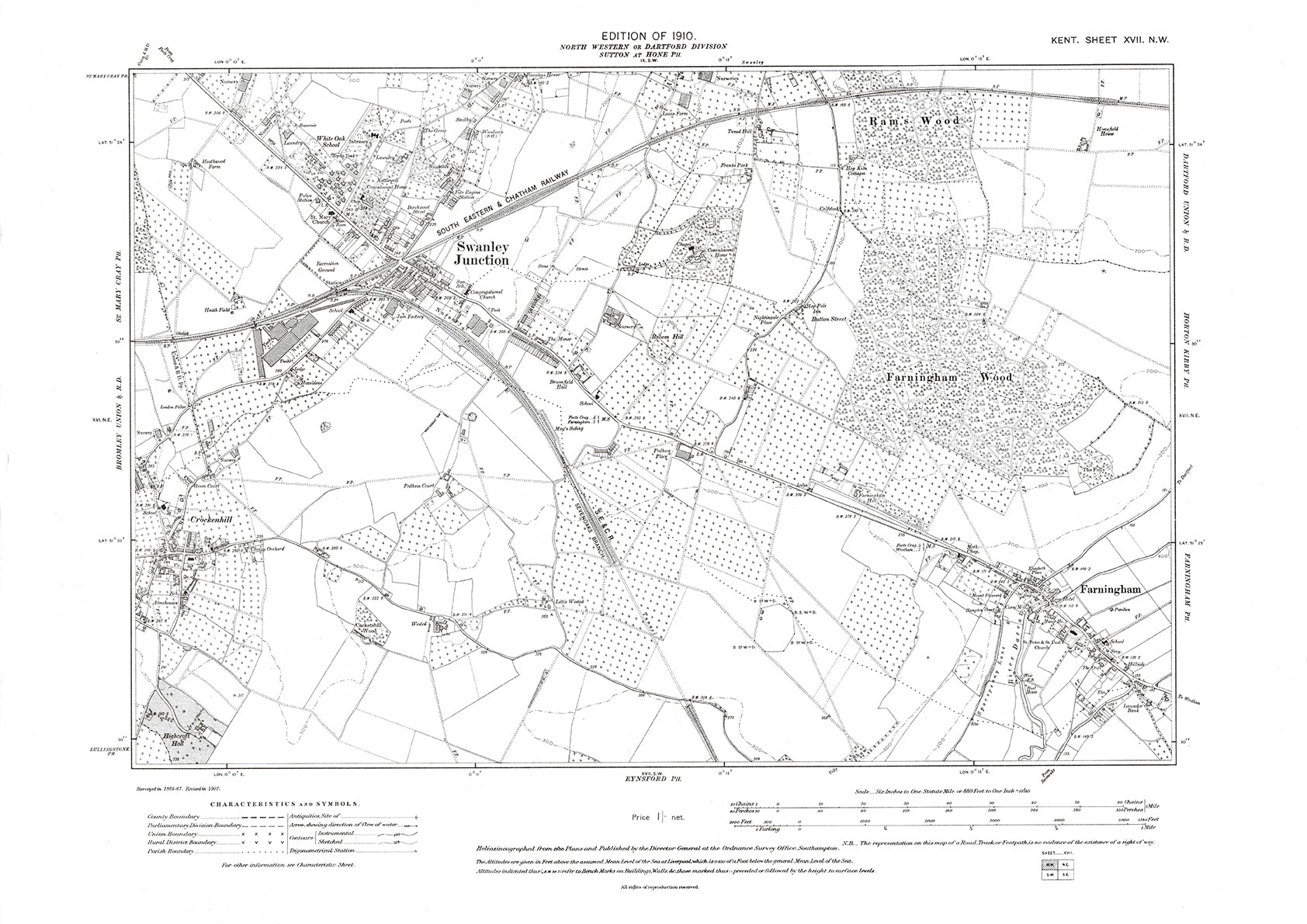 Farningham, Swanley Junction, old map Kent 1909: 17NW – Old Map Downloads