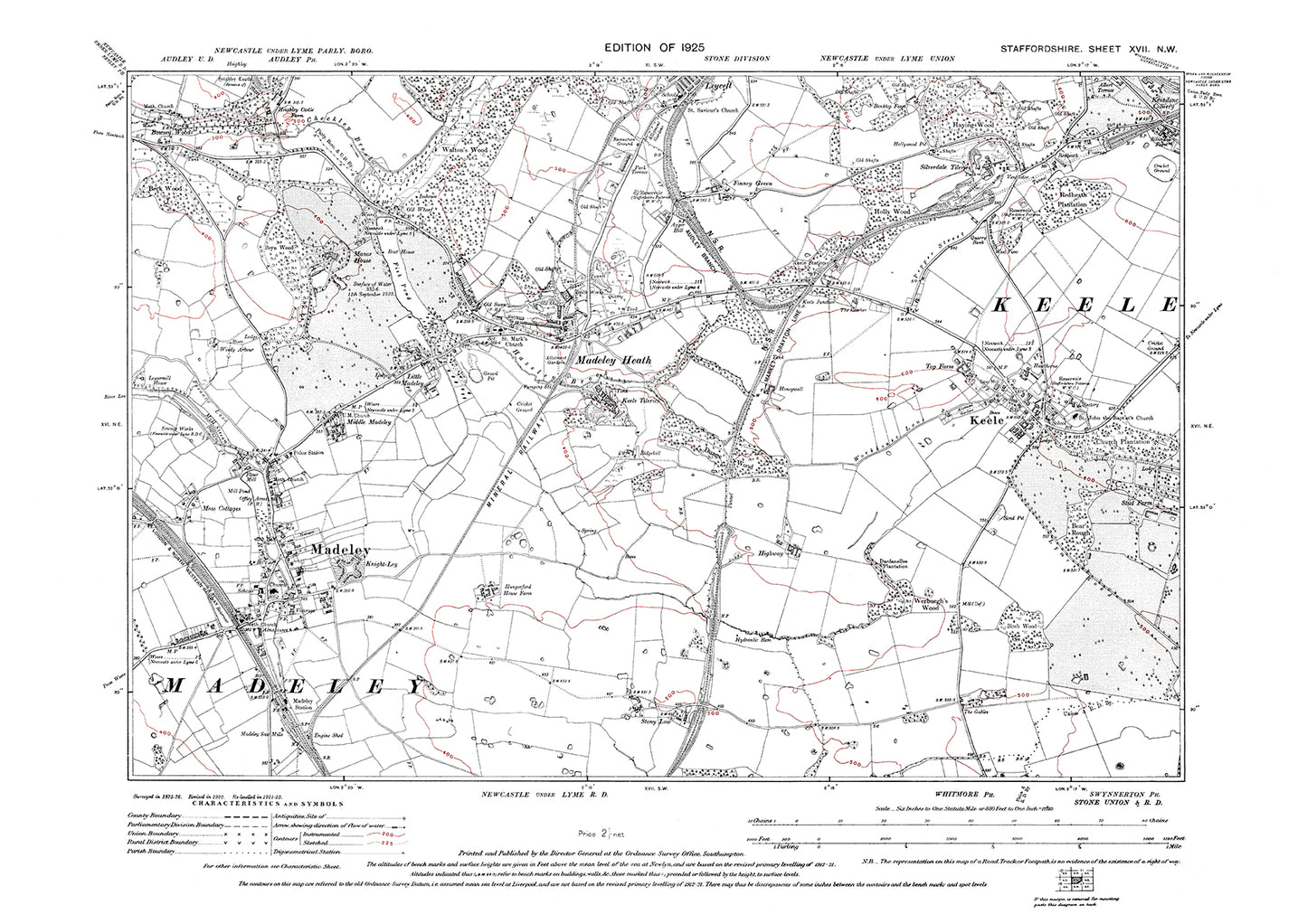 Madeley, Keele, Madeley Heath, old map Staffs 1925: 17NW