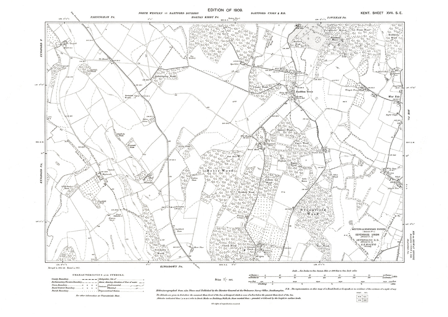 Fawkham Green, old map Kent 1909: 17SE