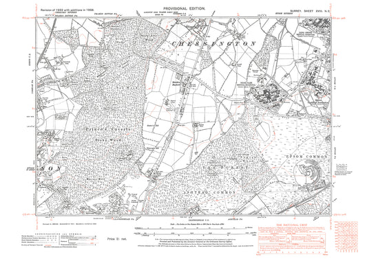 Chessington, West Park, Long Grove and Manor Hospitals, Stoke D'Abernon (east) old map Surrey 1938: 18NE