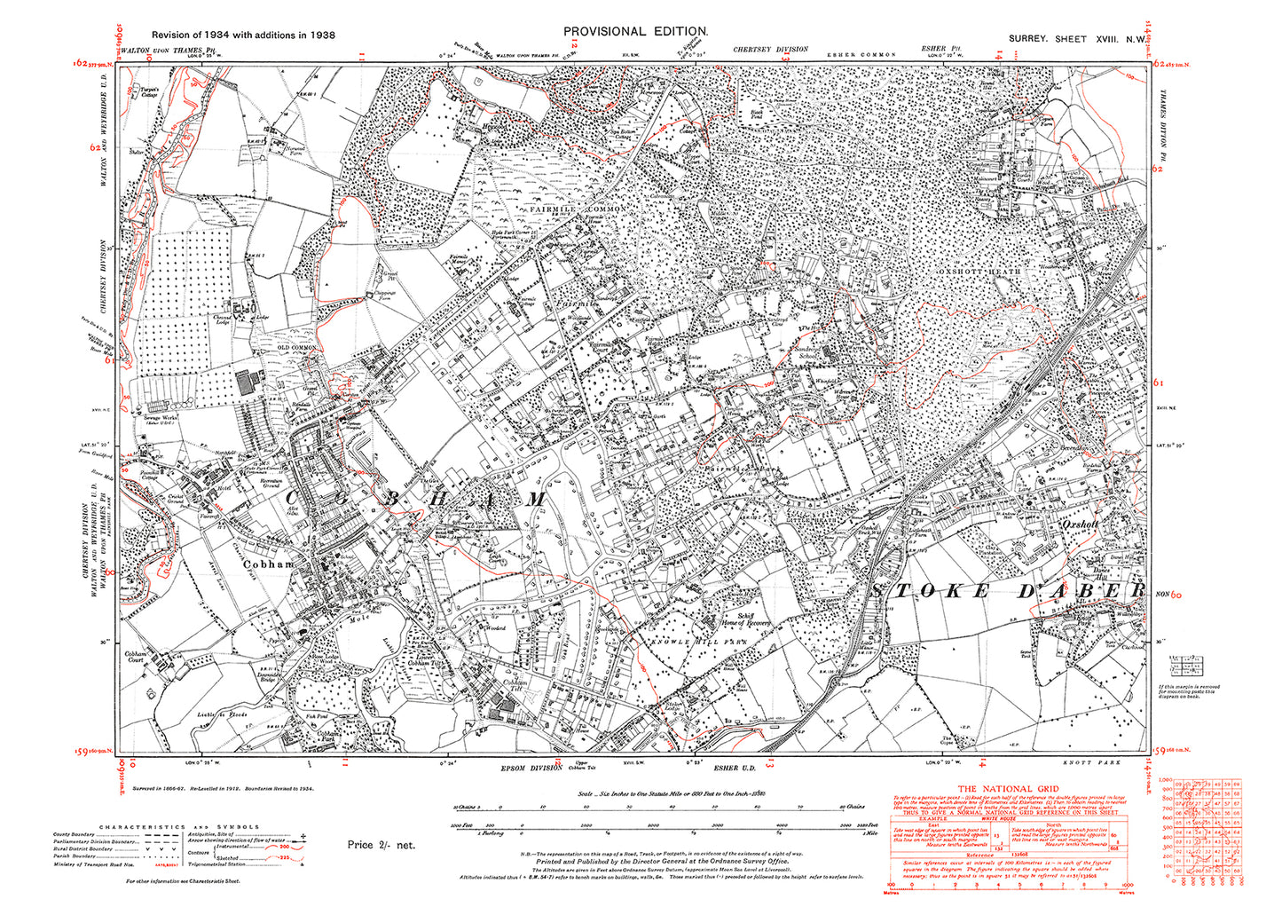Cobham, Stoke D'Abernon (west) old map Surrey 1938: 18NW