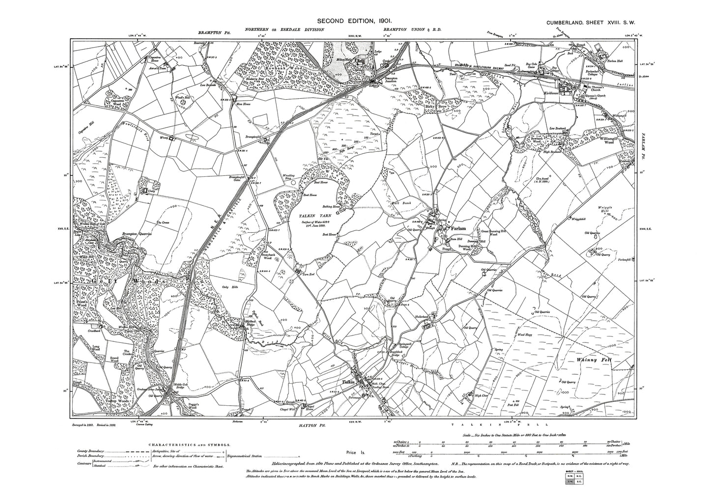 Old OS map dated 1901, showing Talkin, Farlam in Cumberland - 18SW