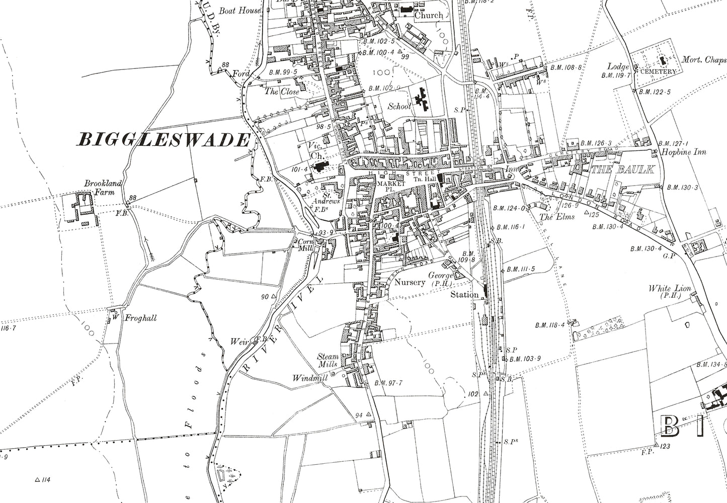 A 1902 map showing Biggleswade and Upper Caldecote in Bedfordshire - A Digital Download 0f OS 1:10560 scale map, Beds 18SW