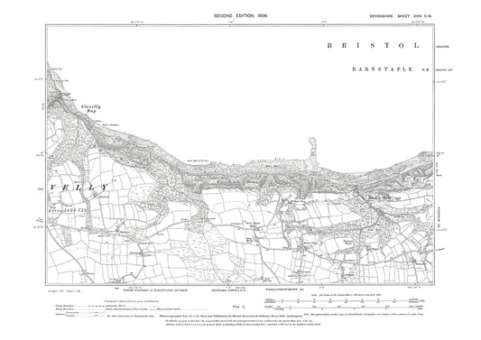 Clovelly Bay, Bucks Mills, Old Map Devon 1906: 18SW