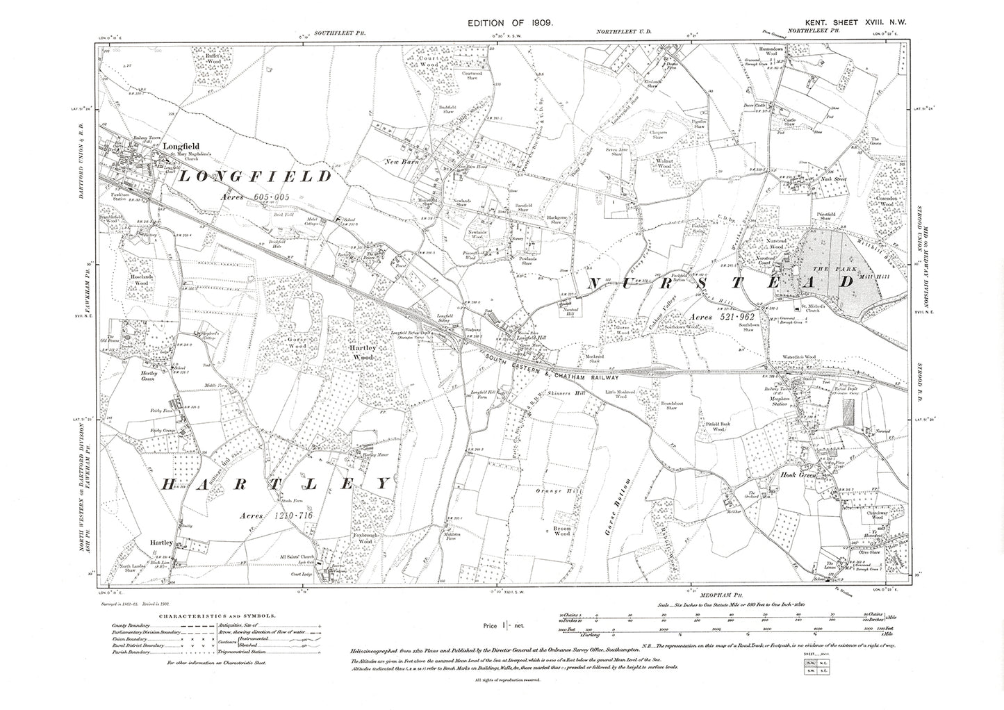 Longfield, Hook Green, old map Kent 1909: 18NW