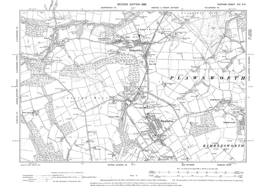 Old OS map dated 1898, showing Edmondsley, Sacriston and Kimblesworth in Durham - 19NE