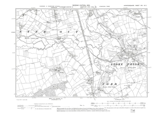 Old OS map dated 1904, showing Stoke Prior, Ford in Herefordshire - 19NE