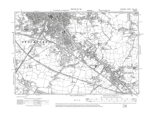 Old OS map dated 1911, showing Stockport (south), Hazel Grove in Cheshire 19NE