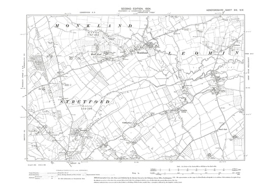 Old OS map dated 1904, showing Monkland, Ivington, Stretford in Herefordshire - 19NW