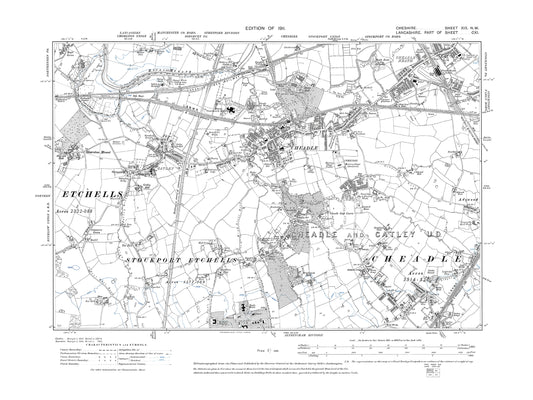 Old OS map dated 1911, showing Cheadle, Cheadle Heath, Cheadle Holme (north), Gatley in Cheshire 19NW