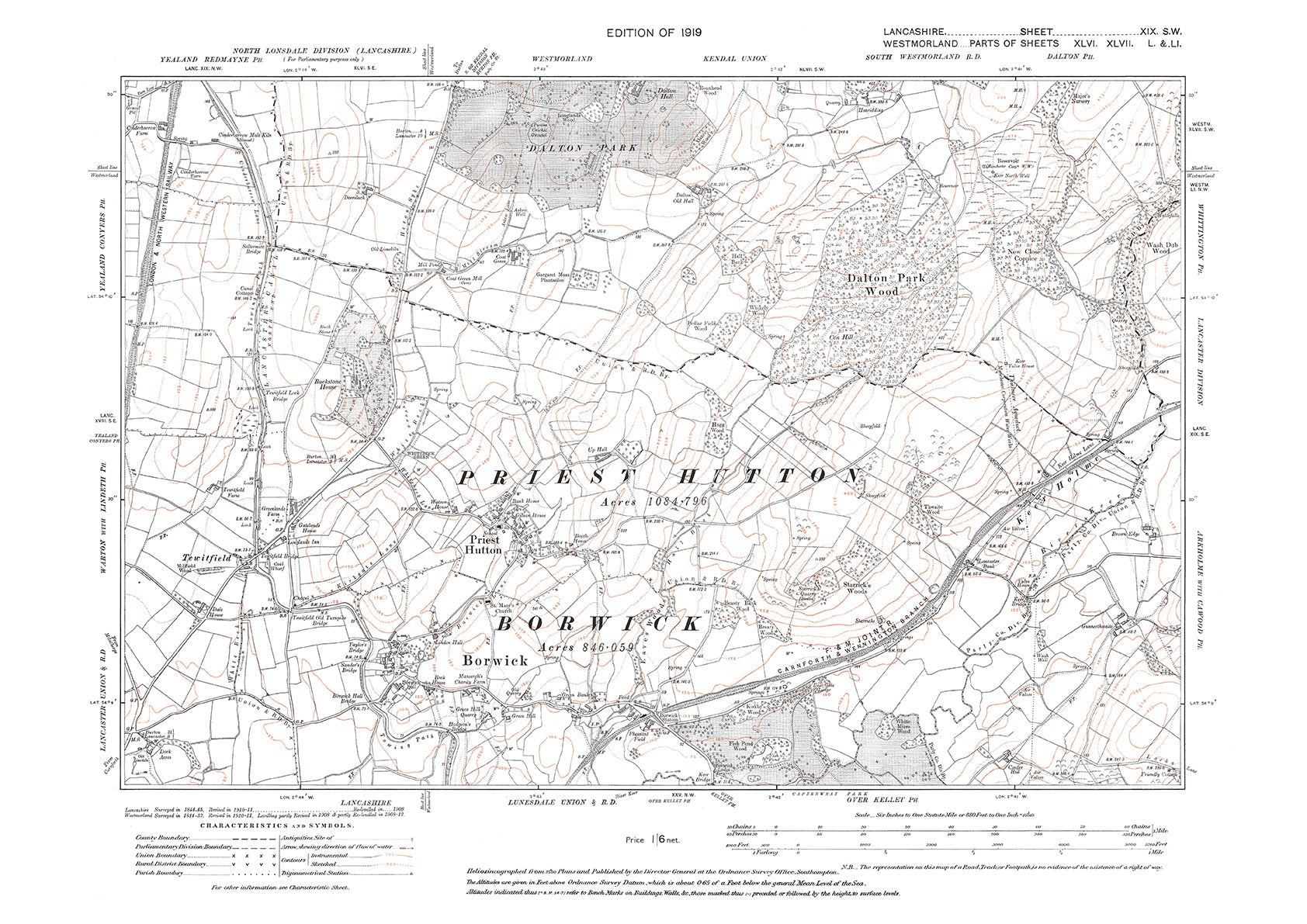 Borwick, Priest Hutton - Lancashire in 1919 : 19SW – Old Map Downloads