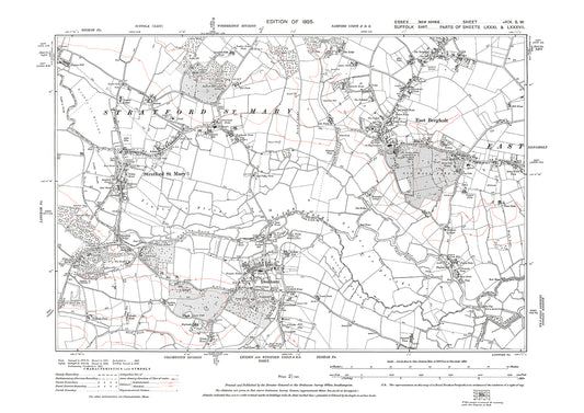 Old OS map dated 1925, showing Dedham, East Bergholt and Stratford St Mary in Essex - 19SW