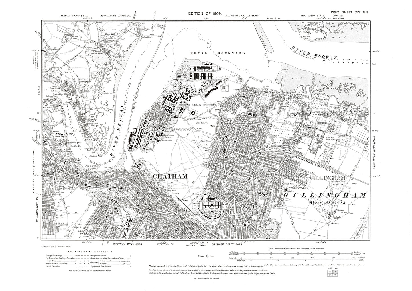 Chatham, Gillingham, old map Kent 1909: 19NE