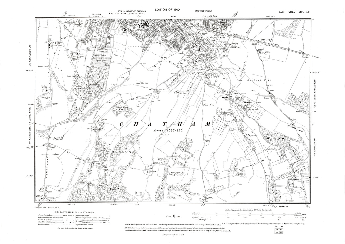 Luton, Hail, Hampsted, old map Kent 1910: 19SE